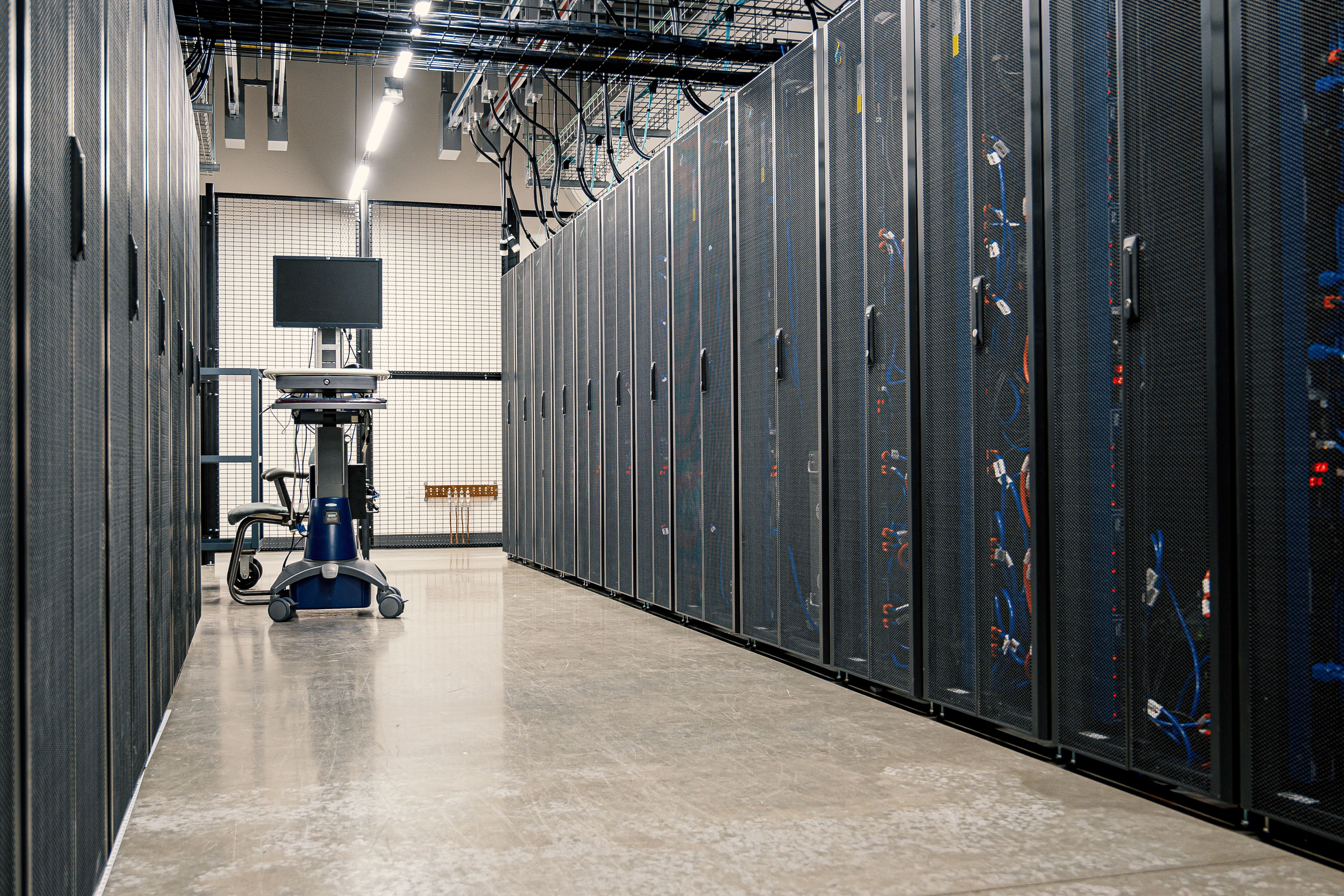 Server racks and networking cables in a data center